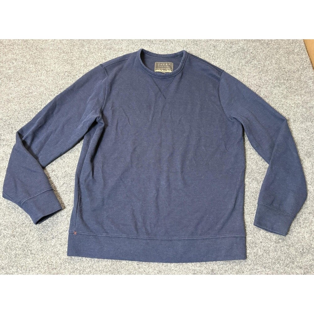 JACHS New York Sweatshirt Mens L Blue Thermal Knit Crew Neck Pullover Casual